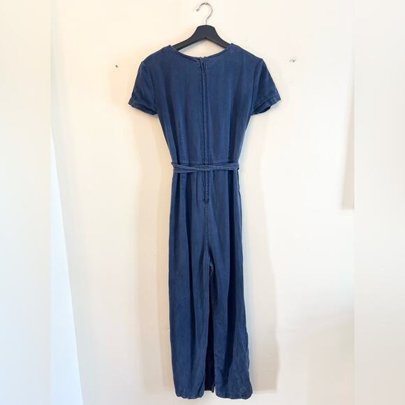 Shaina Mote Miro wrap jumpsuit navy blue 100% lyocell tie waist wide leg minimal - Picture 7 of 12
